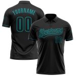 Personalized Black Teal Performance Vapor Golf Polo Shirt for Men Personalized Black Black-Teal Performance Vapor Golf Polo