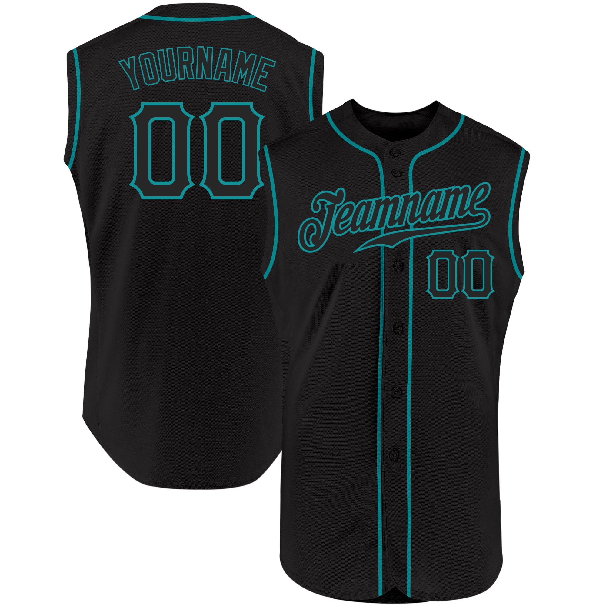 Personalized Black Teal Sleeveless Baseball Jersey for Men and Women Personalized Black Black-Teal Sleeveless Baseball Jersey