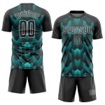 Personalized Black and Teal Soccer Jersey Uniform for Kids and Adults Personalized Black Black-Teal Sublimation Soccer Uniform