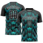 Personalized Black and Teal Soccer Jersey Uniform for Kids and Adults Personalized Black Black-Teal Sublimation Soccer Uniform