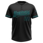 Personalized Black Teal Two-Button Unisex Softball Jersey - Custom Sport Apparel Personalized Black Black-Teal Two-Button