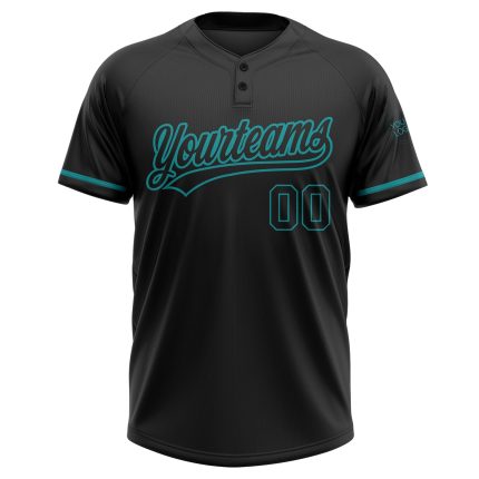 Personalized Black Teal Two-Button Unisex Softball Jersey - Custom Sport Apparel Personalized Black Black-Teal Two-Button