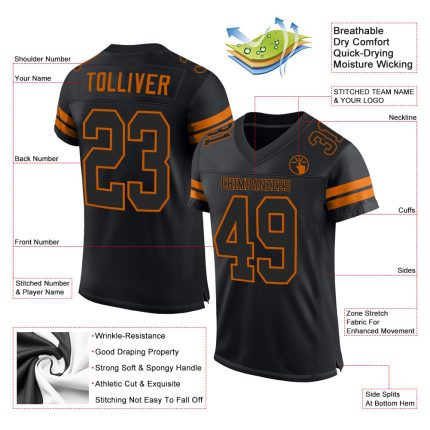 Personalized Texas Orange Football Jersey with Custom Name and Number - Authentic Mesh Black Design Personalized Black Black-Texas
