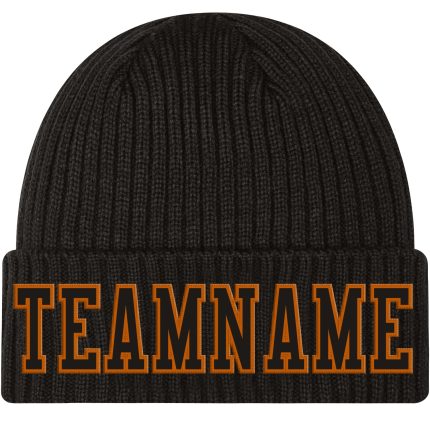 Custom Personalized Black Texas Orange Cuffed Knit Hat with Name and Number - Team Hat Personalized Black Black-Texas Orange