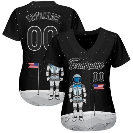 Custom 3D Astronaut Baseball Jersey for Kids - Black and White Design, Perfect Gift Personalized Black Black-White 3D Astronaut