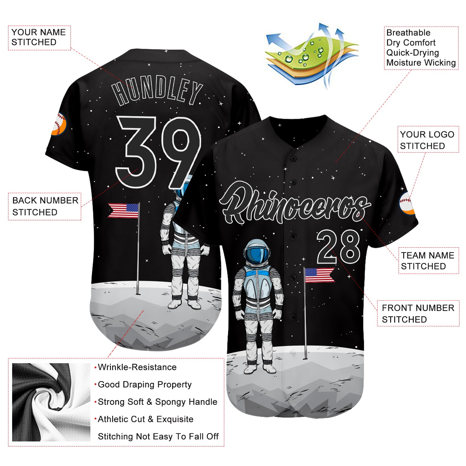 Custom 3D Astronaut Baseball Jersey for Kids - Black and White Design, Perfect Gift Personalized Black Black-White 3D Astronaut - Image 3
