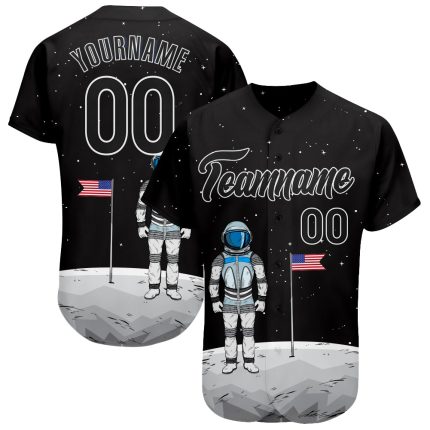 Custom 3D Astronaut Baseball Jersey for Kids - Black and White Design, Perfect Gift Personalized Black Black-White 3D Astronaut