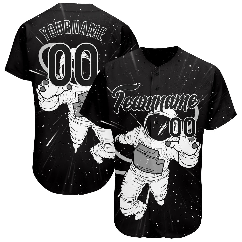 Personalized Black and White 3D Astronaut Baseball Jersey for Men and Women Personalized Black Black-White 3D Astronaut Baseball