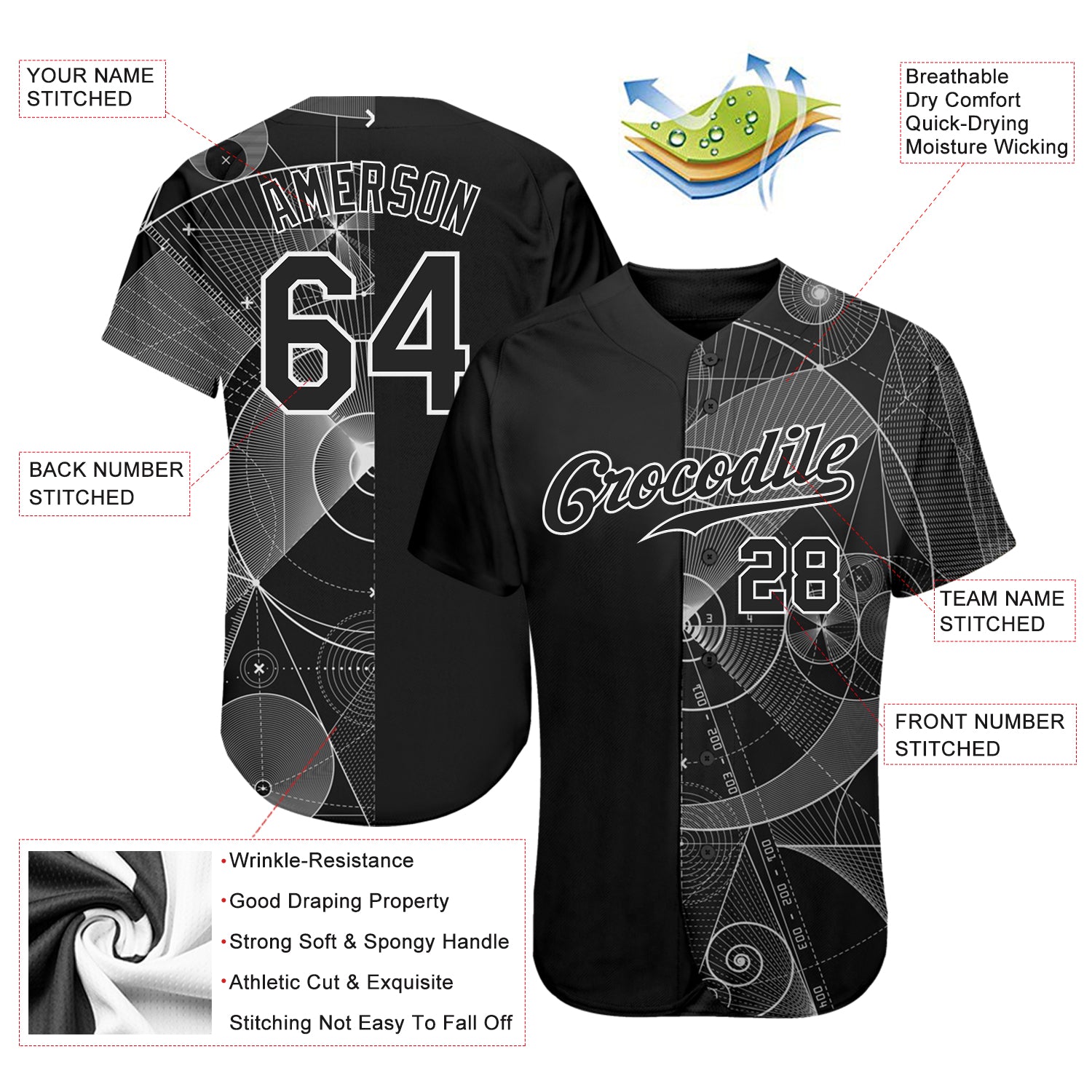 Personalized Black and White 3D Geometry Baseball Jersey for Men and Women Personalized Black Black-White 3D Geometry Baseball - Image 4
