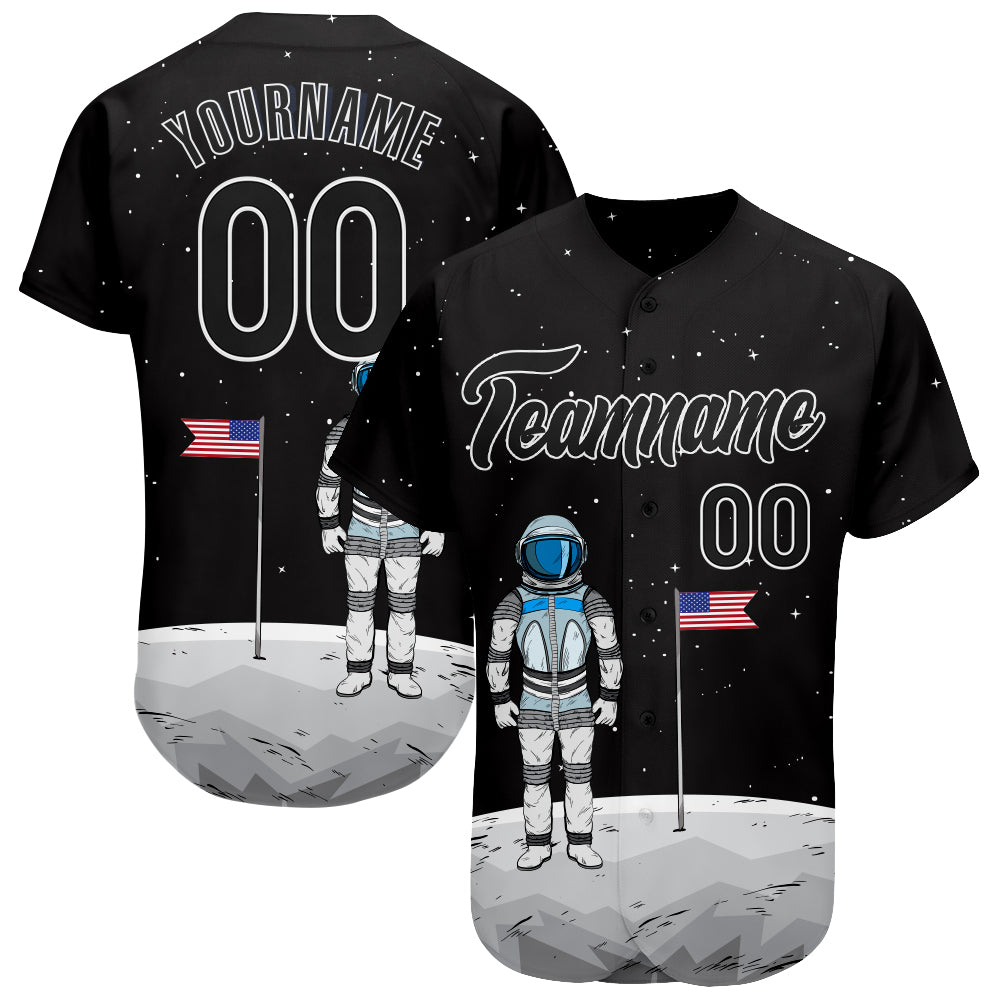 Personalized 3D Pattern Astronaut Baseball Jersey - Black and White Authentic Design Personalized Black Black-White 3D Pattern