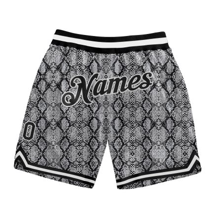 Personalized 3D Snakeskin Basketball Shorts Black White for Men Personalized Black Black-White 3D Snakeskin Basketball Shorts