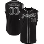 Custom Name and Number Personalized Black and White Sleeveless Baseball Jersey - Team Authentic Apparel Personalized Black