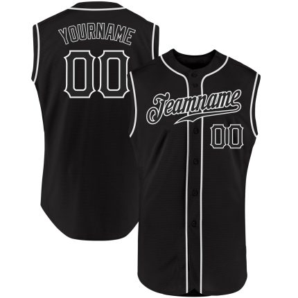 Custom Name and Number Personalized Black and White Sleeveless Baseball Jersey - Team Authentic Apparel Personalized Black