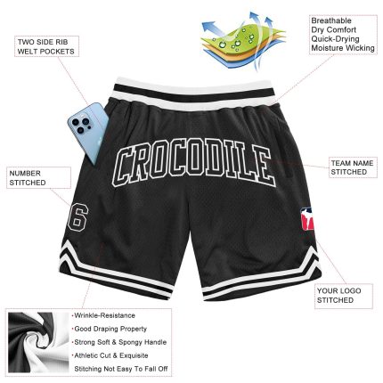 Personalized Black and White Authentic Throwback Basketball Shorts for Men Personalized Black Black-White Authentic Throwback