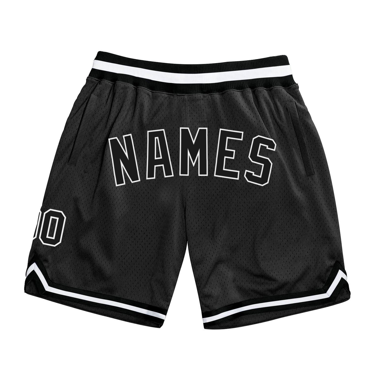 Custom Team Name and Number Authentic Black-White Throwback Basketball Shorts - Personalized 6860 Personalized Black Black-White