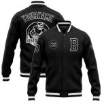 Custom Black and White Varsity Letterman Bomber Jacket - Personalized Full-Snap Design Personalized Black Black-White Bomber