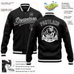 Personalized Black White Varsity Letterman Full-Snap Bomber Jacket Personalized Black Black-White Bomber Full-Snap Varsity