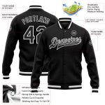 Personalized Black and White Varsity Bomber Jacket - Full-Snap Letterman Style Personalized Black Black-White Bomber Full-Snap