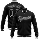 Personalized Black and White Varsity Bomber Jacket - Full-Snap Letterman Style Personalized Black Black-White Bomber Full-Snap