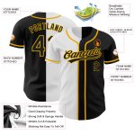 Personalized Authentic Split Fashion Baseball Jersey - Black White Gold Custom Name & Number Personalized Black Black White-Gold