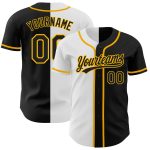 Personalized Authentic Split Fashion Baseball Jersey - Black White Gold Custom Name & Number Personalized Black Black White-Gold