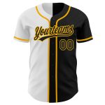 Personalized Authentic Split Fashion Baseball Jersey - Black White Gold Custom Name & Number Personalized Black Black White-Gold