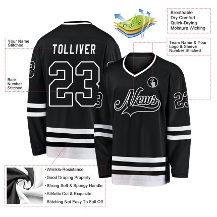 Personalized Black and White Hockey Jersey for Adults and Kids Personalized Black Black-White Hockey Jersey