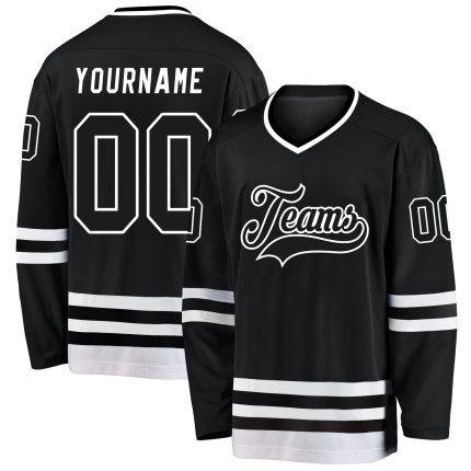 Personalized Black and White Hockey Jersey for Adults and Kids Personalized Black Black-White Hockey Jersey
