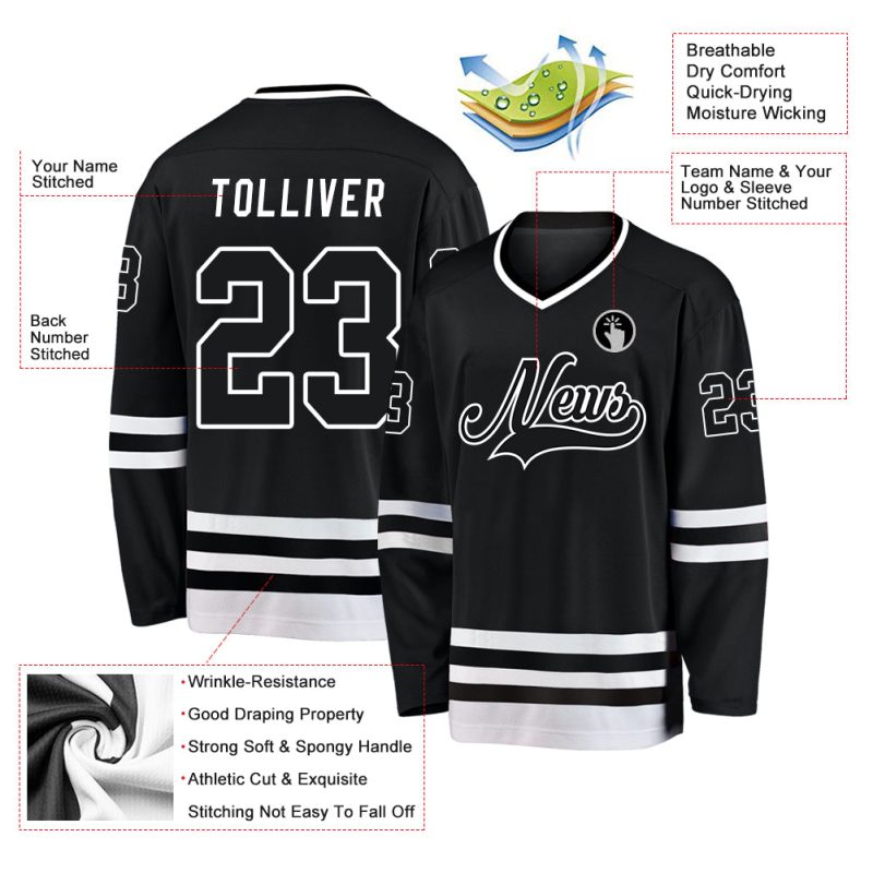 Custom Name and Number Black-White Hockey Jersey - Personalized Team Jersey Personalized Black Black-White Hockey Jersey
