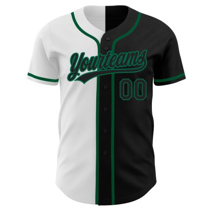 Personalized Black White Kelly Green Split Fashion Baseball Jersey for Men Personalized Black Black White-Kelly Green Split
