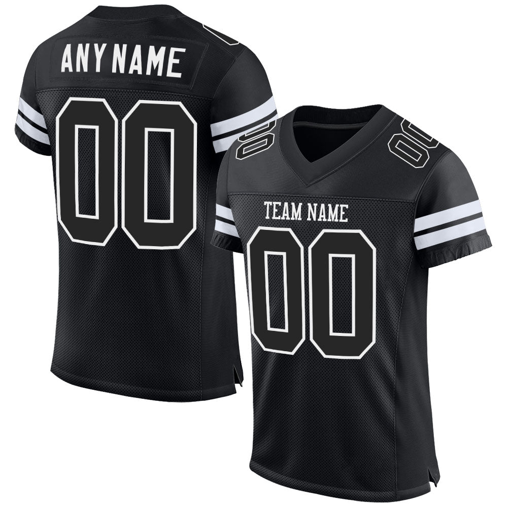 Personalized Black and White Mesh Football Jersey Custom Sports Apparel Personalized Black Black-White Mesh Football Jersey