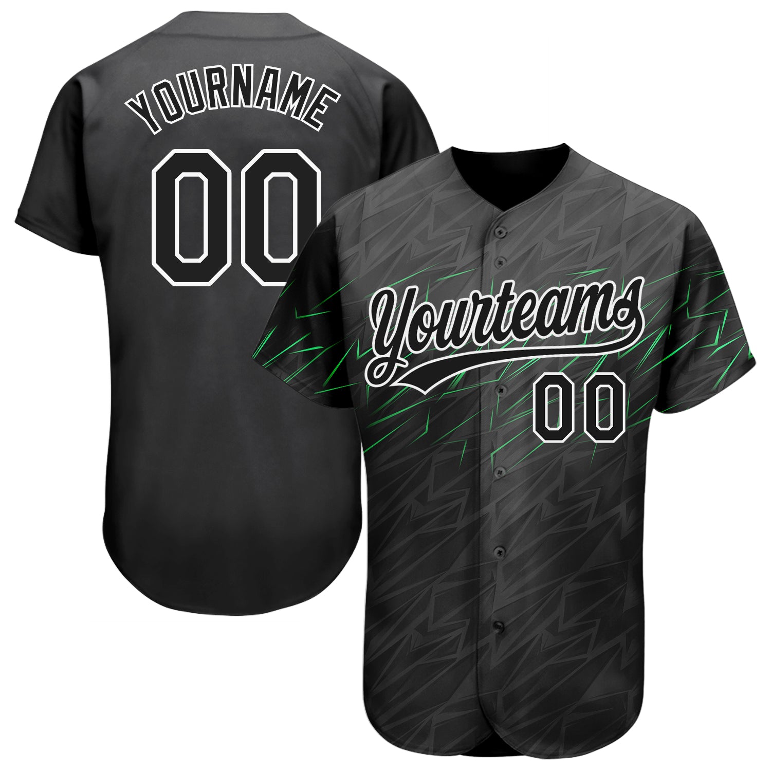 Personalized 3D Baseball Jersey in Black and Neon Green - Custom Sportswear Personalized Black Black White-Neon Green 3D