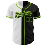 Custom Name and Number Personalized Authentic Black and Neon Green Split Baseball Jersey Personalized Black Black White-Neon