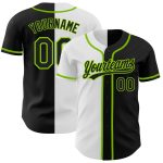 Custom Name and Number Personalized Authentic Black and Neon Green Split Baseball Jersey Personalized Black Black White-Neon
