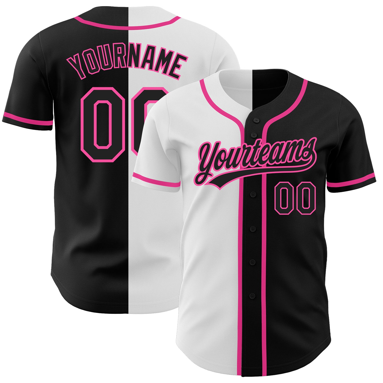 Personalized Black White Pink Split Fashion Baseball Jersey for Men and Women Personalized Black Black White-Pink Split Fashion