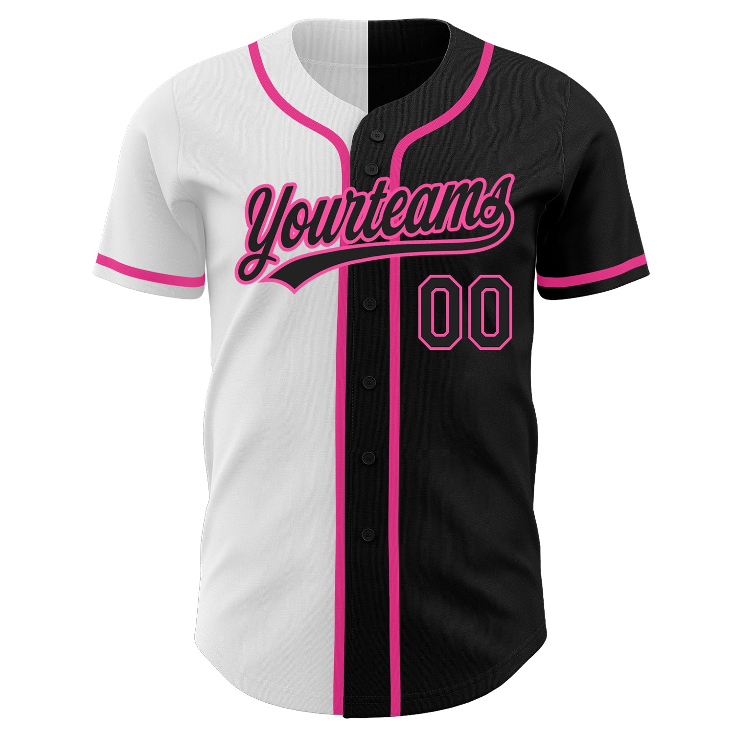 Personalized Black White Pink Split Fashion Baseball Jersey for Men and Women Personalized Black Black White-Pink Split Fashion - Image 2