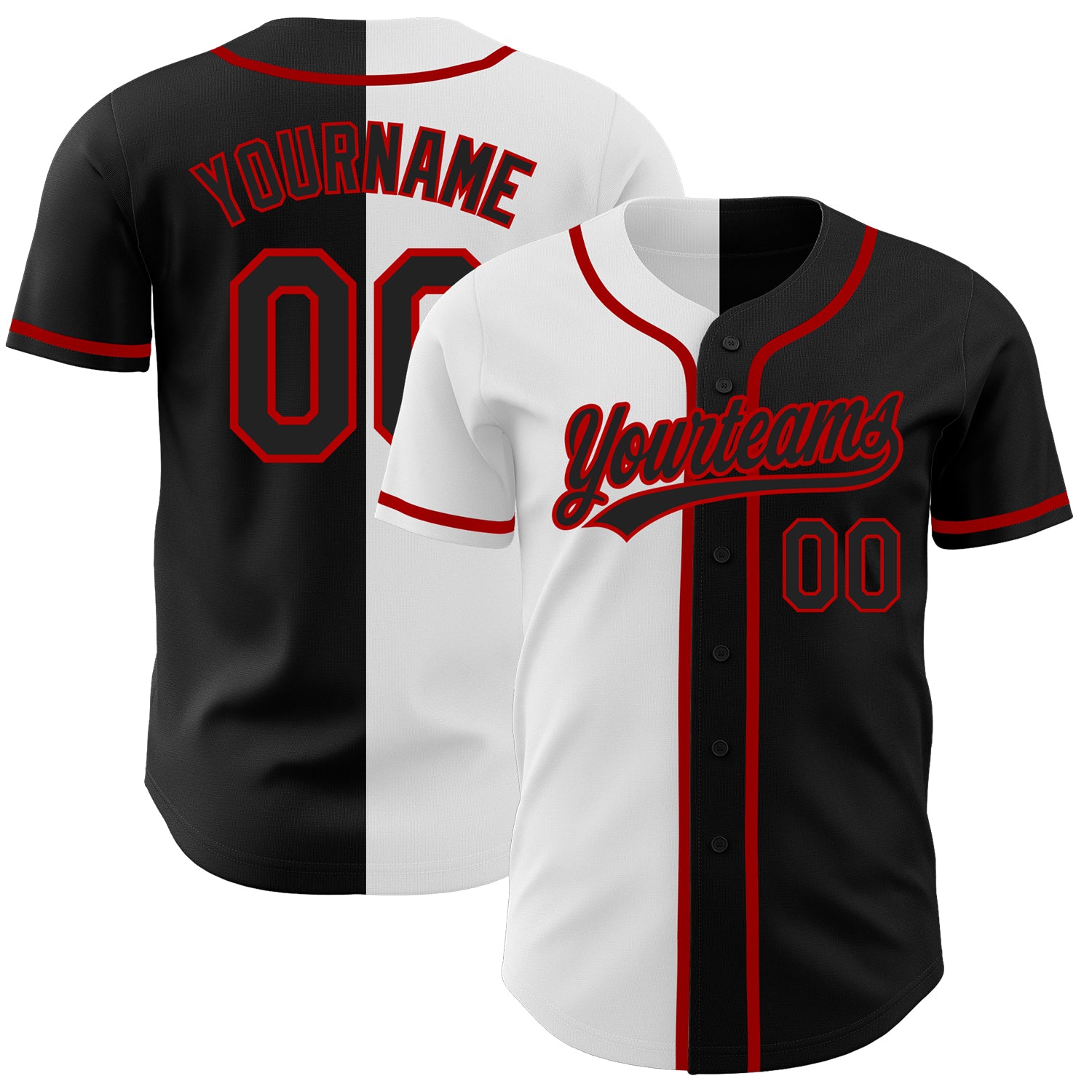 Personalized Black Red White Split Fashion Baseball Jersey for Men and Women Personalized Black Black White-Red Split Fashion