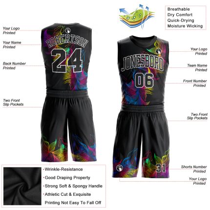 Personalized Black and White Basketball Jersey Round Neck Sublimation Suit Personalized Black Black-White Round Neck Sublimation
