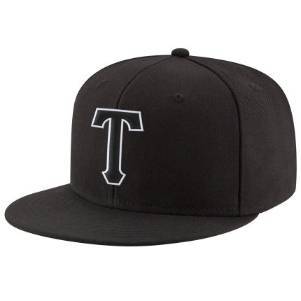 Personalized Black and White Adjustable Snapback Cap - Custom Embroidered Hat Personalized Black Black-White Stitched Adjustable