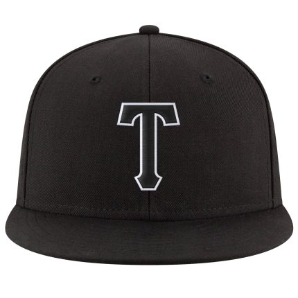Personalized Black and White Adjustable Snapback Cap - Custom Embroidered Hat Personalized Black Black-White Stitched Adjustable