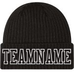 Custom Team Name Number Black White Cuffed Knit Hat - Personalized Stitched Beanie Personalized Black Black-White Stitched