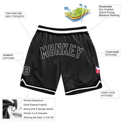 Personalized Black and White Basketball Shorts for Men - Throwback Style Personalized Black Black-White Throwback Basketball