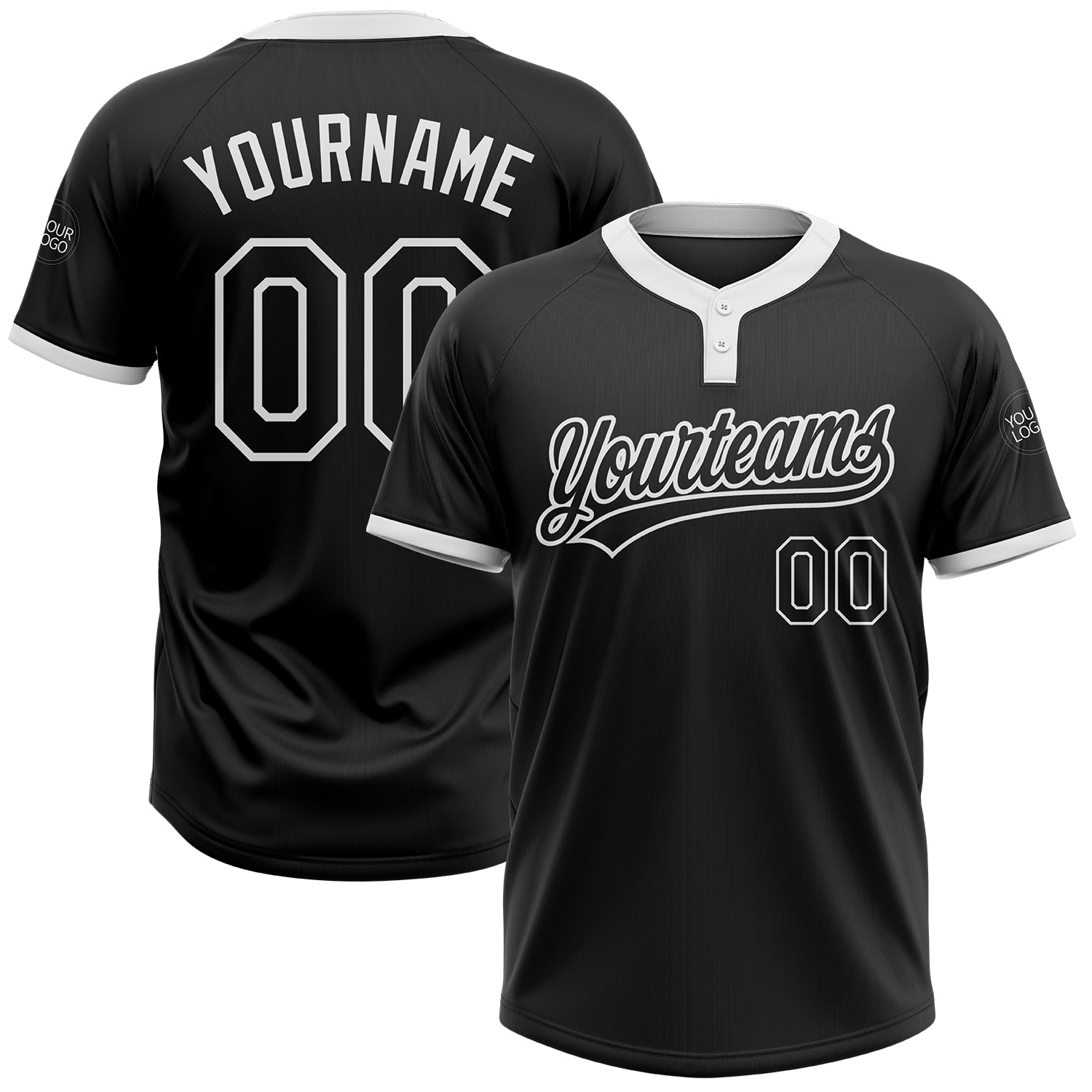 Custom Name and Number Softball Jersey - Personalized Unisex Black and White Two-Button Design Personalized Black Black-White