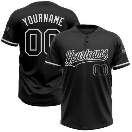 Personalized Unisex Softball Jersey - Black and White Two-Button Design Personalized Black Black-White Two-Button Unisex