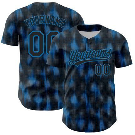 Personalized 3D Halftone Dots Baseball Jersey in Black and Blue Colors Personalized Black Blue 3D Halftone Dots Baseball