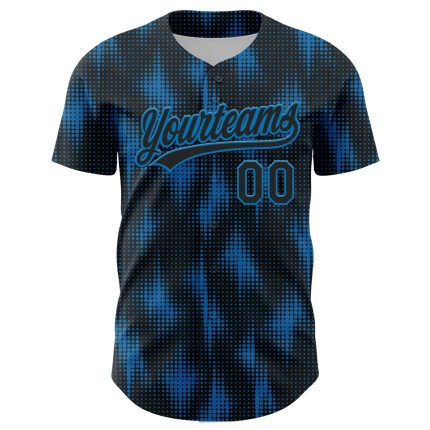 Personalized 3D Halftone Dots Baseball Jersey in Black and Blue Colors Personalized Black Blue 3D Halftone Dots Baseball
