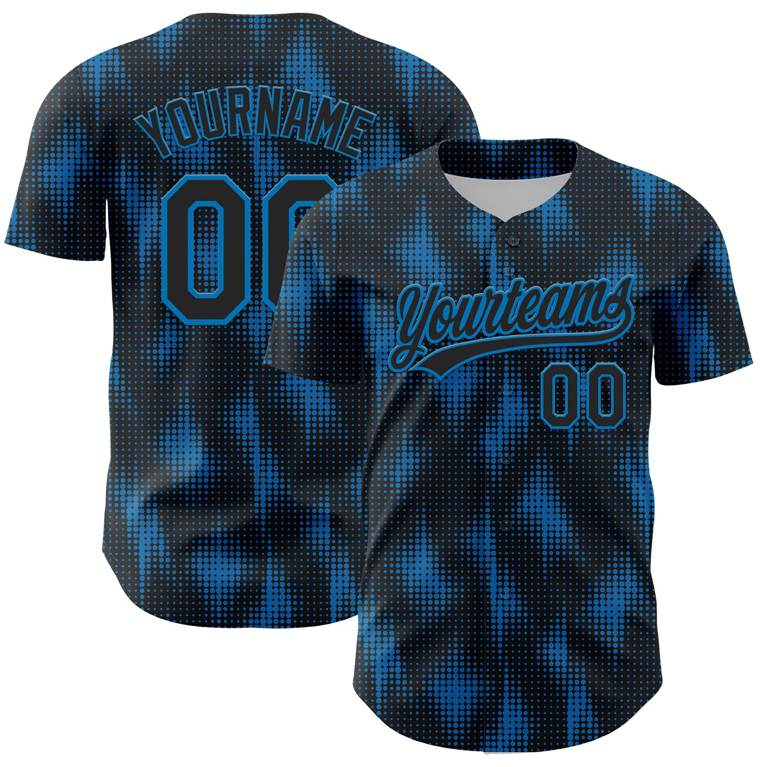 Custom Name and Number Authentic Baseball Jersey with Personalized Black Blue 3D Pattern Halftone Dots Design Personalized