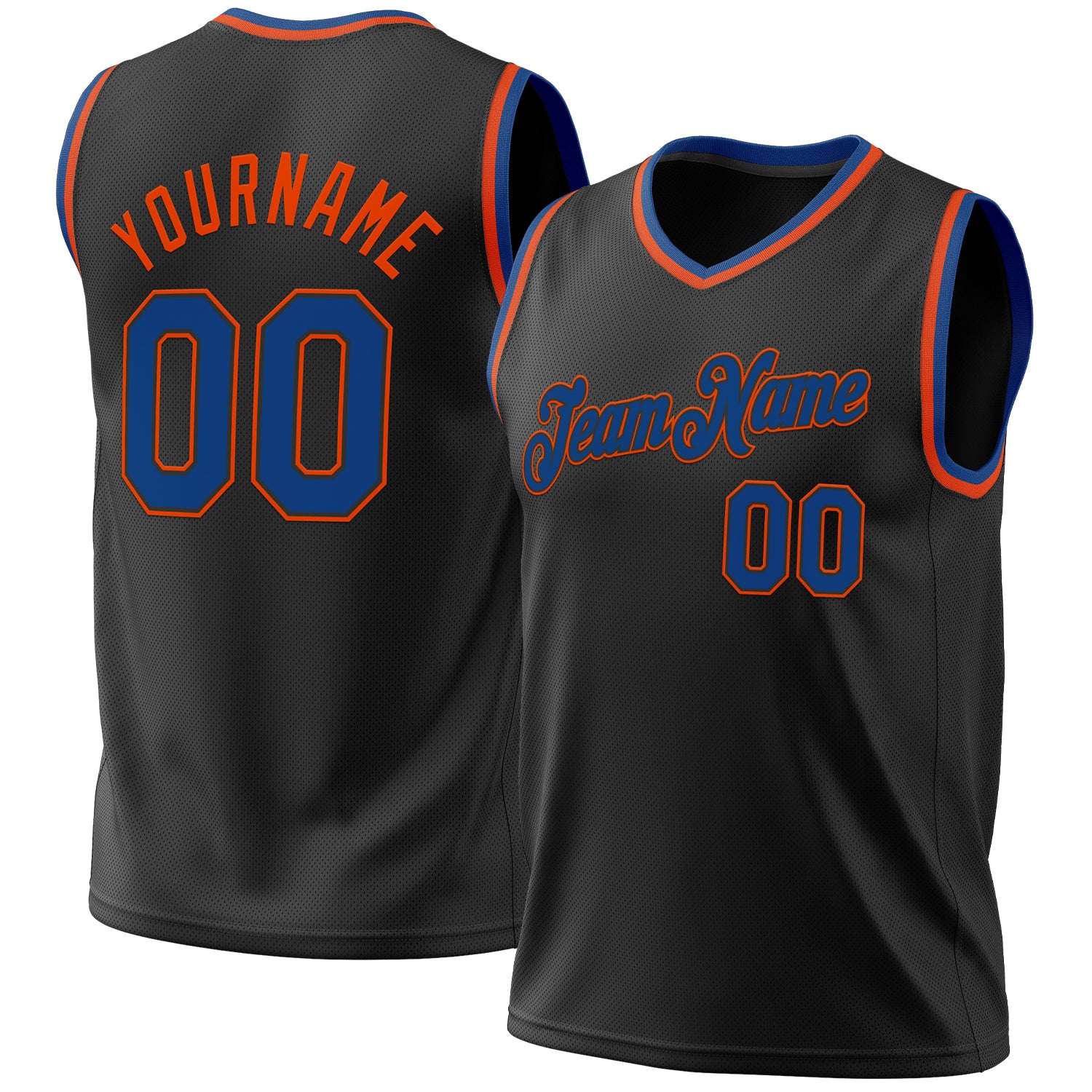 Personalized Black Blue Orange Basketball Jersey - Authentic Throwback Style Personalized Black Blue-Orange Authentic Throwback