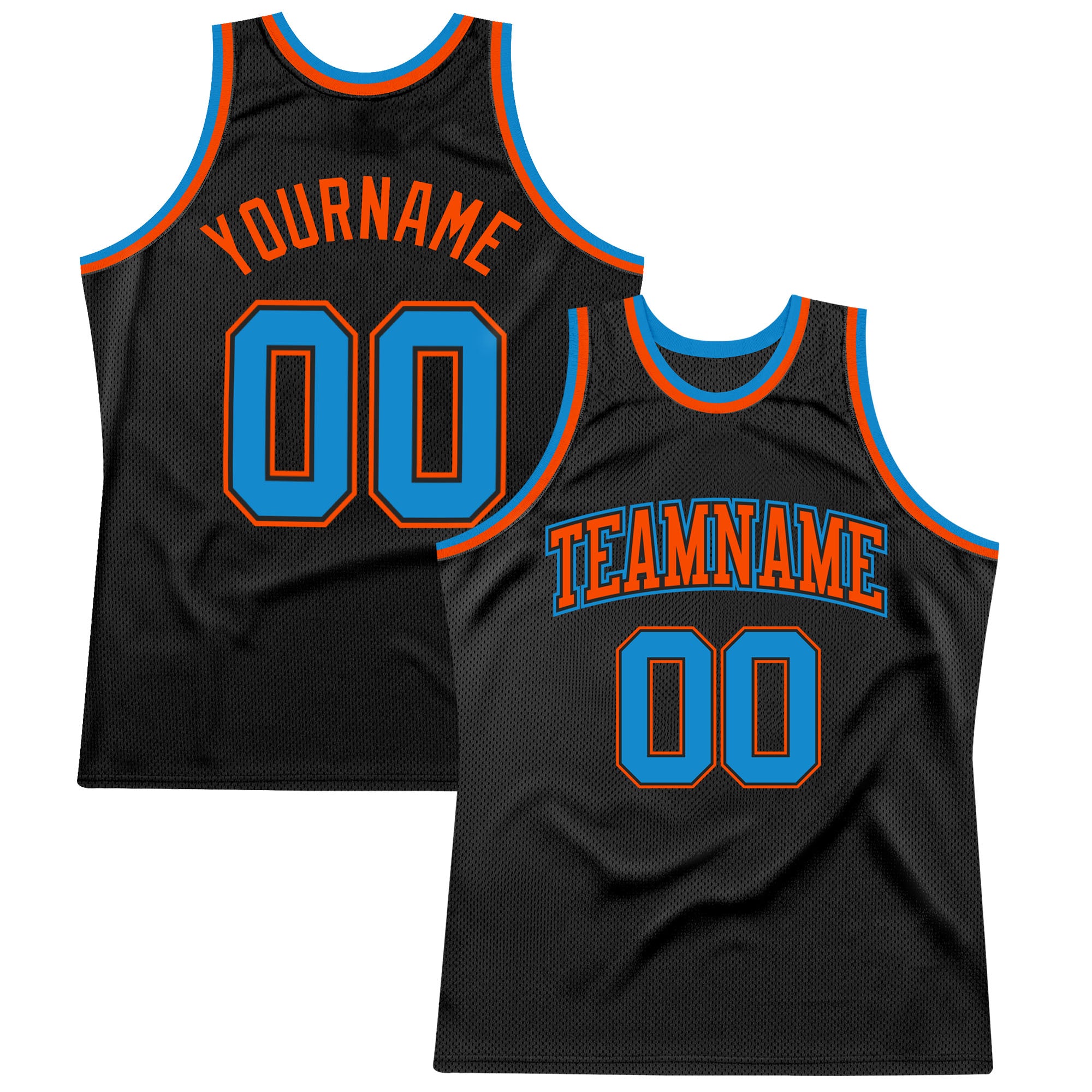 Custom Name Number Authentic Basketball Jersey - Personalized Black Blue-Orange Team Throwback Personalized Black Blue-Orange