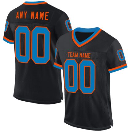 Personalized Authentic Football Jersey with Custom Name & Number - Black Blue-Orange Mesh Throwback Design Personalized Black